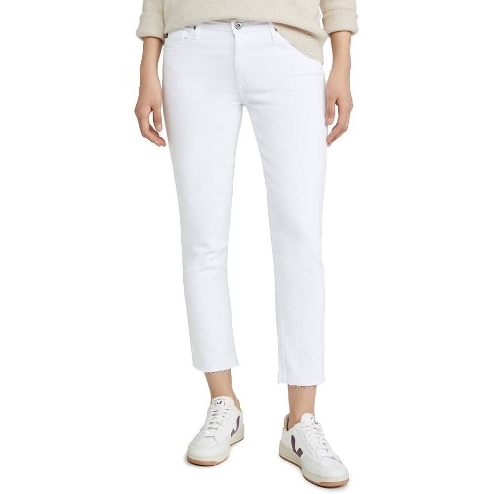 AG Adriano Goldschmied Jeans Womens 32 Prima Ankle White Cigarette Leg Raw Hem